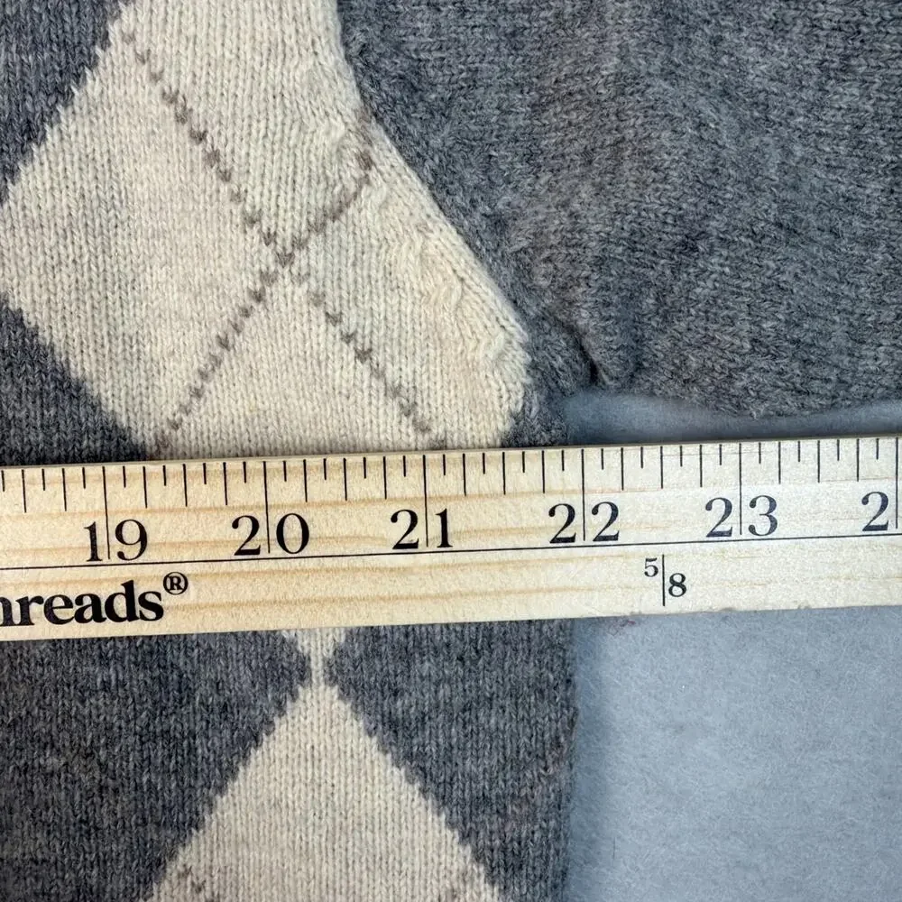 SHIPS English Argyle Pullover Lambswool‎ Sweater Turtleneck Mens L Gray Cream